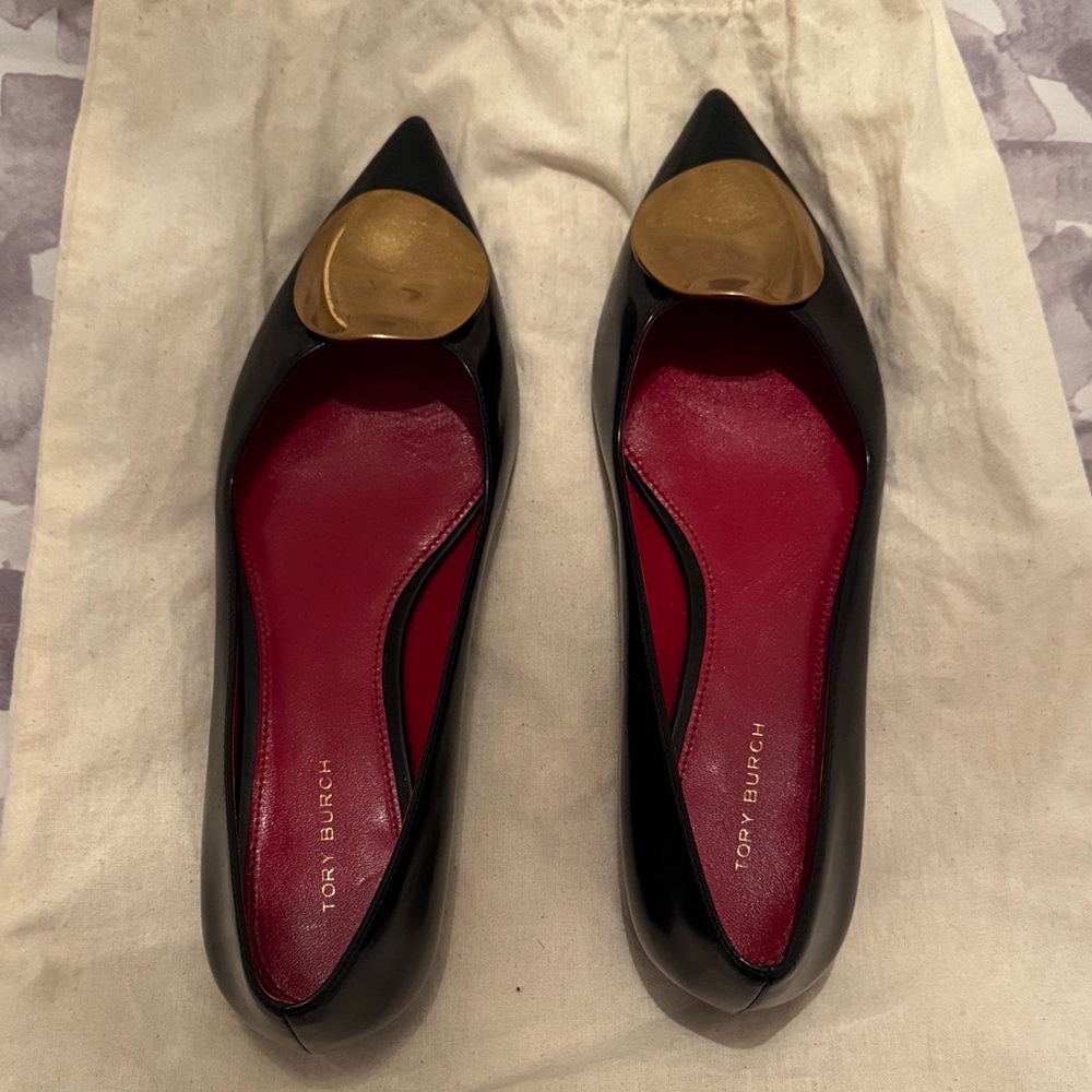 Tory Burch Black Heels with Gold Accents